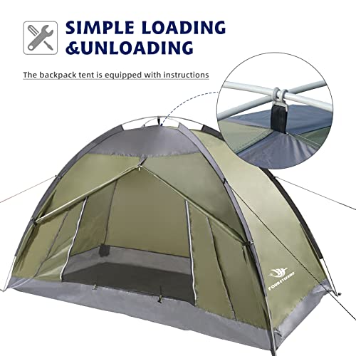 7.2 × 4 × 4 Feet Single Backpack Tent, Waterproof Camping and Hiking Tent can be Used by One Person, Light and Durable - color: Army Green