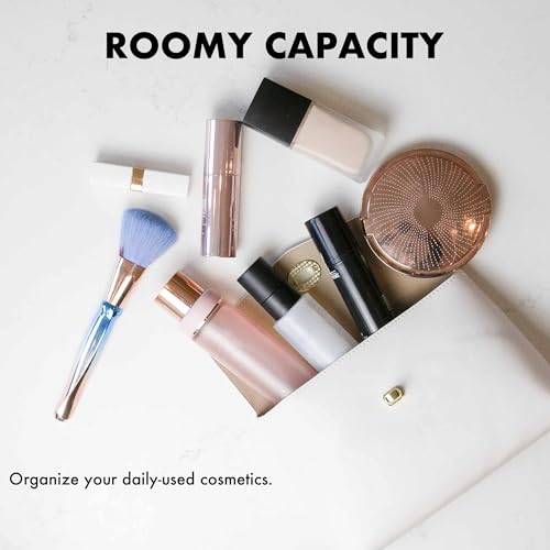 Cosmetic Bag Travel Makeup Pouch Travel Organizer, Zipper Pouch Bags for Women Vegan Leather (No Text, Off White) - color: Off White