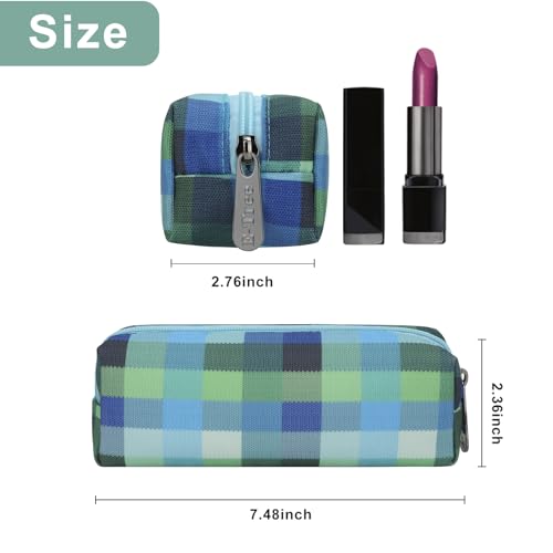 E-Tree Small Makeup Brush Bag – Mini Travel Cosmetic Pouch, Cute Checkered Zipper Case for Toiletry, Accessories & Tech Organizer | Fits Purse, Backpack (Blue Checkered) - color: Blue Checkered