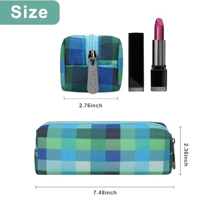 E-Tree Small Makeup Brush Bag – Mini Travel Cosmetic Pouch, Cute Checkered Zipper Case for Toiletry, Accessories & Tech Organizer | Fits Purse, Backpack (Blue Checkered) - color: Blue Checkered