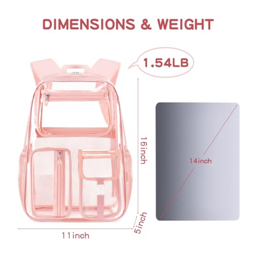 Pink See Through Backpack For Women, Clear Backpack Heavy Duty,Clear BookBag,16 x11 x5inch TPU Large Capacity for School,stadium events, Sport Events,Travel,mochila transparente para mujer (Pink) - color: Pink