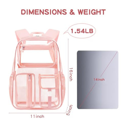 Pink See Through Backpack For Women, Clear Backpack Heavy Duty,Clear BookBag,16 x11 x5inch TPU Large Capacity for School,stadium events, Sport Events,Travel,mochila transparente para mujer (Pink) - color: Pink