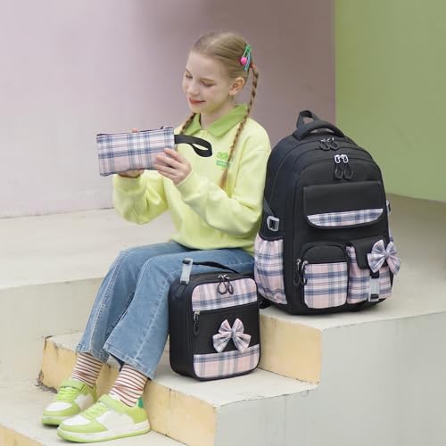 ACESAK Girls Backpack - 3PCS Backpack for Girls Cute School Backpacks for Girls Kindergarten Elementary Preschool Middle Kids School Bags with Lunch Box Pencil Case Set (Black) - color: Black