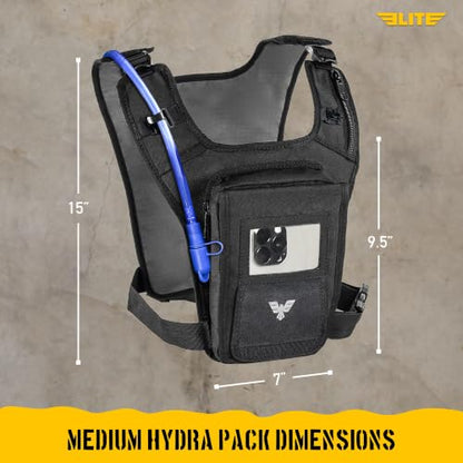 Elite Hydra Running Chest Pack w/ Gun Holster, Phone Holder Touch Friendly, Camera Pocket for Men/Women Lightweight Hydration Vest Chest Rig w/ Water Bladder for Marathon, Cycling, ADV Camping, Skiing - size: Medium