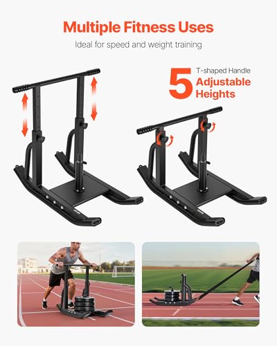 VEVOR Football Sleds and Chutes, Weight Sled, Football Training Pull Push Running Sled, Fitness Workout Sled Push Gym Equipment, Adjustable Height Handle, Compatible 1/2 in Weight Plates - style: T-Handle Black