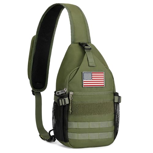 HALOVIE Crossbody Sling Bag Anti Theft RFID Sling Backpack Lightweight Travel Hiking EDC Tactical Chest Shoulder Pack Gift for Men - color: Army Green