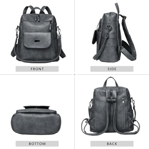WYFJNX PU Leather Backpack Purse for Women Fashion Multipurpose Design Handbag Ladies Shoulder Bags Travel Backpack Blue Grey - color: Blue Grey