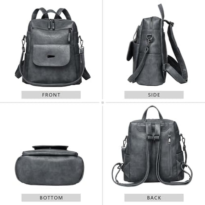 WYFJNX PU Leather Backpack Purse for Women Fashion Multipurpose Design Handbag Ladies Shoulder Bags Travel Backpack Blue Grey - color: Blue Grey