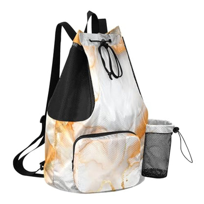 Drawstring Bags For Men Women Climbing Gym Bag With Pockets String Bag Waterproof Marble White Orange - color: Color 23