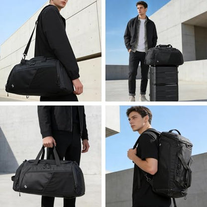 BESMART 2 in 1 Convertible Mens Gym Bag with Shoe Compartment, Heavy Duty Waterproof Travel Duffle Backpack Sports Gym Bag, 10 Pockets for Travel, Outdoor, Fitness