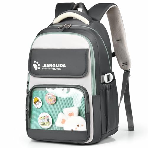 Leaper Cute Backpack for School : 18.5 inch Multi-pocket for Travel Daily - Nylon Water Resistant Anti Theft for Elementary Highschool Student - Gifts for Girls and Women（Gray） - color: Gray-9842