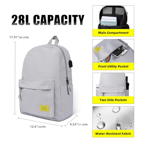 Premium Lightweight Laptop Backpack with USB Charging Port, Durable College School Bookbag, 2 Built-in Organizers, Padded 15.6-inch Laptop/Notebook Sleeve, Slim Water Resistant Bag, Beige Grey - color: Beige Grey