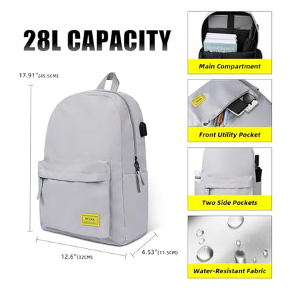 Premium Lightweight Laptop Backpack with USB Charging Port, Durable College School Bookbag, 2 Built-in Organizers, Padded 15.6-inch Laptop/Notebook Sleeve, Slim Water Resistant Bag, Beige Grey - color: Beige Grey