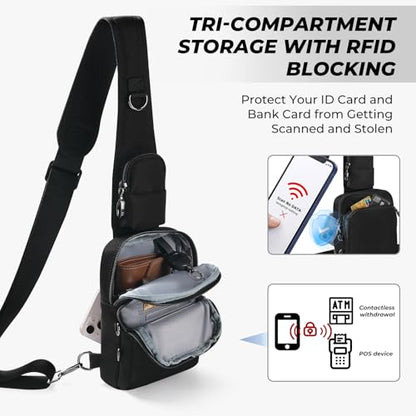 Anti-Theft Crossbody Sling Bag, RFID Blocking, Zipper Lock, Small - color: Black