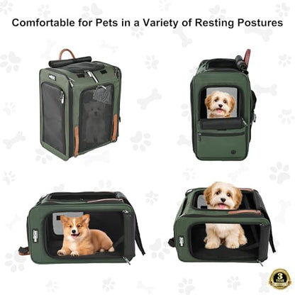 EliteField Deluxe Backpack Pet Carrier (3 Year Warranty, Airline Approved), Travel Soft-Sided Carrier Bag for Dogs, Cats & Small Pets - color: Army Green, size: 15.0"L x 13.5"W x 9.0"H