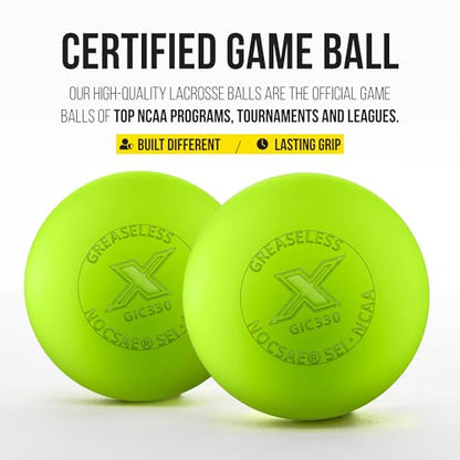 PEARL X Greaseless Lacrosse Balls by Guardian Innovations - Official Ball of NCAA Championships - Meets NOCSAE Standards and SEI/NCAA Certified - color: Optic Yellow, size: 50 Pack