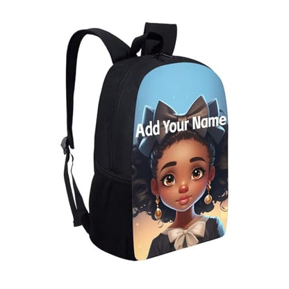 Personalized Backpacks for Girls 4-6/8-10 Afro Book Bag Kids Bookbag Girls 1st Grade/2nd Grade Custom Name School Bag with Water Bottles - color: African Black Girl-11