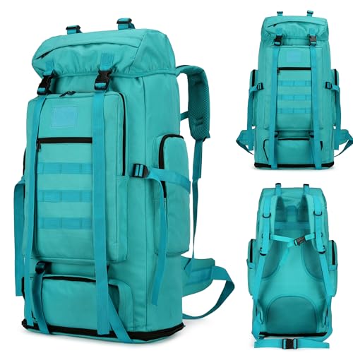 100L Hiking Camping Backpack MOLLE Rucksack Waterproof Daypack (LakeBlue) - color: Lakeblue