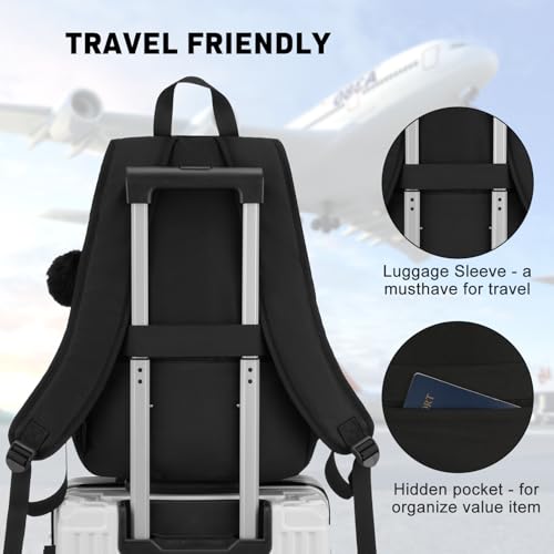 YAMTION Backpack for School,Laptop Back Pack for Girls with Multiple Pockets,Travel Backpack for Women,Teenage Bookbag with a Pencil Pouch for High School College（Black ）