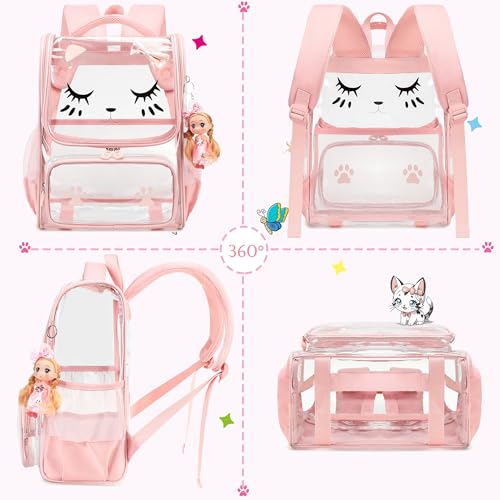 AO ALI VICTORY Clear Girls Backpacks Heavy Duty PVC Transparent Cute Backpack for Kids Toddler Girls Preschool Bookbags Elementary School Bag See Through Casual Travel Daypack, Pink - color: Pink