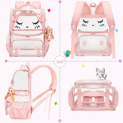 AO ALI VICTORY Clear Girls Backpacks Heavy Duty PVC Transparent Cute Backpack for Kids Toddler Girls Preschool Bookbags Elementary School Bag See Through Casual Travel Daypack, Pink - color: Pink