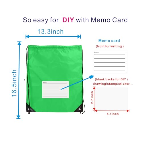 Drawstring Backpack Bulk 20 Pcs Draw String Bags DIY Gym Sports Traveling Yoga Cinch Bag Sackpack Drawstring Memo Card (green) - color: Green