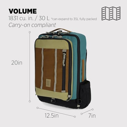 Topo Designs Global Travel Bag – 30L or 40L - Carry-On Compliant Most Airlines, Durable Travel Duffel Bag, Clam Shell Main Pocket, Laptop Sleeve, Backpack, Luggage (30L / Caribbean/Dark Khaki) - color: Caribbean/Dark Khaki, size: 30L