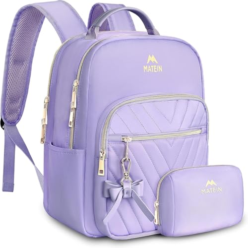 MATEIN Womens Backpack Purse, Fashion Cute Bowknot Mini Backpack Purse, Waterproof Stylish Multipurpose Design Casual Daily Travel Backpack Ladies Handbags, 2pcs Sets, Purple - color: Purple, size: Small-12.9 inch