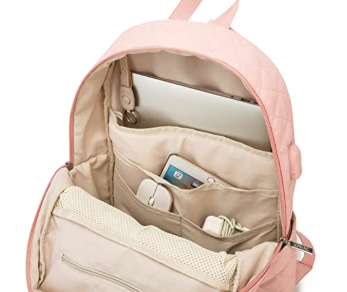 Kinmac Laptop Backpack with Massage Cushion Straps and USB Charging Port for Laptop Up to 15.6 Inch Men Women Travel Outdoor Backpack (Pink) - color: Pink Embroider