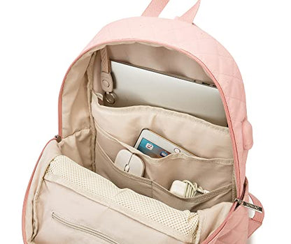 Kinmac Laptop Backpack with Massage Cushion Straps and USB Charging Port for Laptop Up to 15.6 Inch Men Women Travel Outdoor Backpack (Pink) - color: Pink Embroider