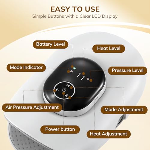 VARIPOWDER Hand Massager with Heat and Compression, Heated Stretching Hand Massager for Arthritis and Carpal Tunnel, Hand Wrist Massager Deep Palm Kneading Gift 4 Modes 5 Intensity