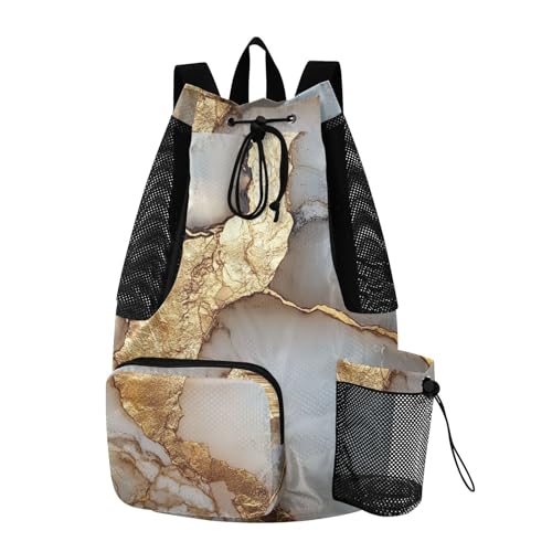 Drawstring Backpacks Gym Sackpack With Water Bottle Pocket String Back Pack Dry Wet Separation Marble White Neutral - color: Color 18