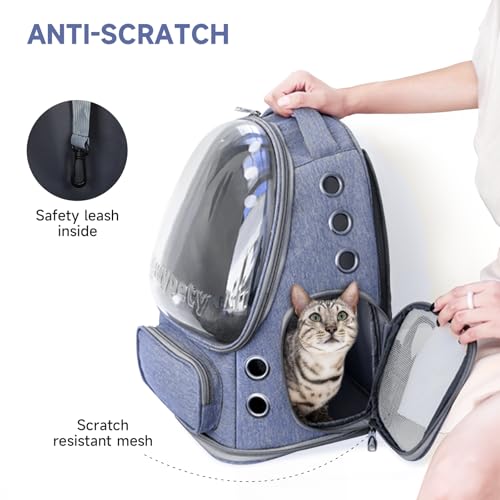 Cawypety Cat Backpack Carrier, Breathable Cat Carrier Large Space Bubble Pet Backpack for Kitty Small Dog up to 12lbs, Transparent & Foldable Pet Carrier for Travel Hiking (Blue - color: Blue