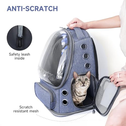 Cawypety Cat Backpack Carrier, Breathable Cat Carrier Large Space Bubble Pet Backpack for Kitty Small Dog up to 12lbs, Transparent & Foldable Pet Carrier for Travel Hiking (Blue - color: Blue