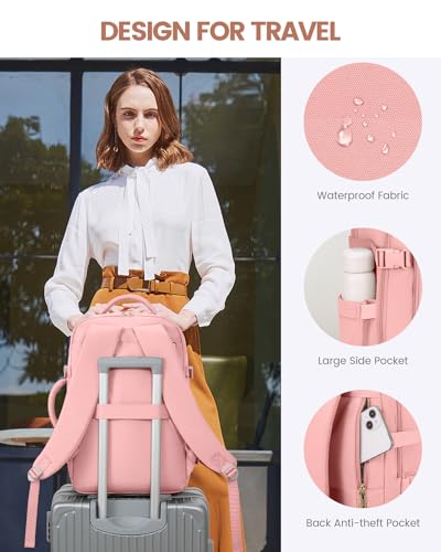 LOVEVOOK Travel Backpack For Women, 40L Carry On Backpack Flight Approved, TSA Personal Item Backpack Fits 17 Inch Laptop, Business Weekender Overnight Waterproof Daypack With 2 Packing Cubes, Pink - color: Pink, size: 40l-17.3 Inch-3pcs