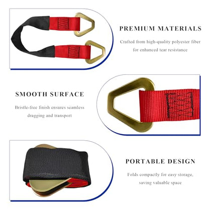 2" × 29" Premium Axle Tie Down Strap with D Rings, Heavy Duty Car Tire Wheel Tie-Down with Protective Sleeve, 6614 Lbs Adjustable Axle Tow Strap for Securing Vehicle Transport (Red) - color: Red