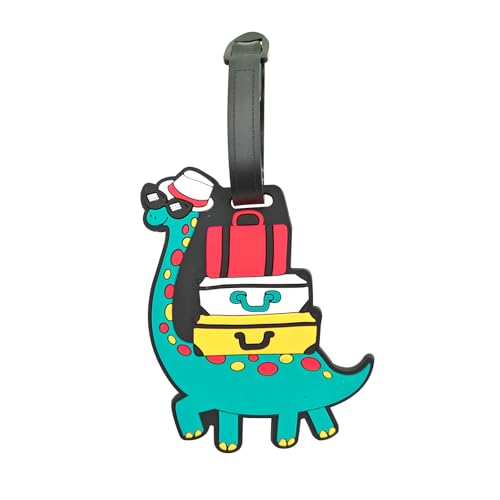 Cute Cartoon Dinosaur Silicone Luggage Tag Fun Triceratops Travel Bag Tag Personalized Labels for Cruise Airport (Green-Diplodocus) - style: Green-Diplodocus