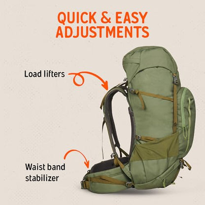 Kelty Asher Backpack, Daypack to Multi-Day Backpacking Capacity, Hiking, Lightweight Travel Pack, Internal Frame (65L Winter Moss) - color: Winter Moss/Dill, size: 65L