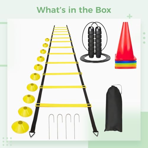 Ladder Agility 6 Meters (19.7 Feet) 12 Rung, Set Training with Bag Carry & Cones Soccer 10, Equipment Training Soccer, Drills Agility, Speed, and Coordination