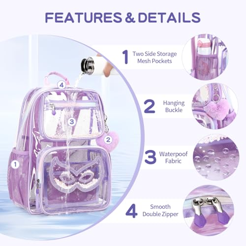 Cusangel Heavy Duty Clear Backpack Clear BookBag,16.5inch TPU Large Capacity See Through Backpack for Sport Events,Travel - color: Glasses 16.5in
