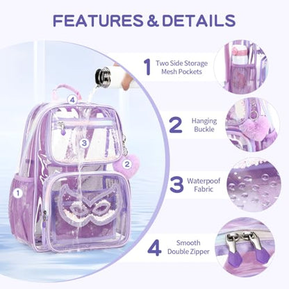 Cusangel Heavy Duty Clear Backpack Clear BookBag,16.5inch TPU Large Capacity See Through Backpack for Sport Events,Travel - color: Glasses 16.5in