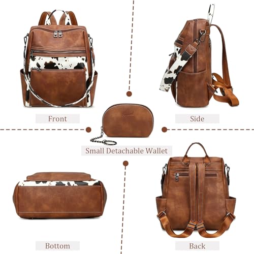 AGLOD Leather Backpack Purse for Women Designer Ladies Shoulder Bag Fashion Faux Work Travel Daypack - color: Cow Brown