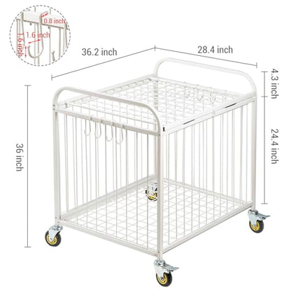 MyGift Large Capacity Metal Rolling Multi Sports Ball Cage Storage Hopper, Gym Equipment Basket Cart with Lockable Latch, Heavy Duty Caster Wheels, and 8 Accessory Hooks - color: White