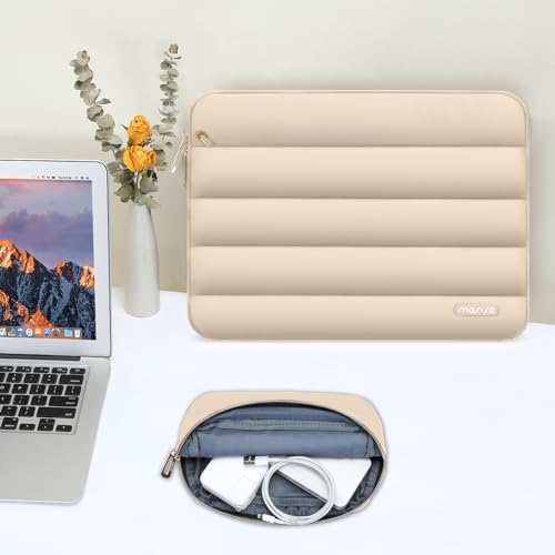 MOSISO Laptop Case 13.3 inch,13-13.3 inch Puffy Laptop Sleeve Compatible with MacBook Neo/Air 13.6 M5 M4 M3 M2 M1/Pro 13/14,HP Dell ASUS Lenovo,Polyester Horizontal Bag with Small Case, Apricot - color: Apricot, size: 13.3 inch