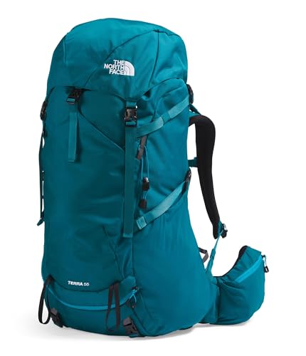 The North Face Women's Terra 55 Backpack - Hiking Pack, Women-Specific Fit, Cinch-Top Opening, Pole & Ice Axe Attachments, Blue Moss/Sapphire Slate-NPF, X-Small/Small - color: Blue Moss/Sapphire Slate-npf, size: X-Small-Small