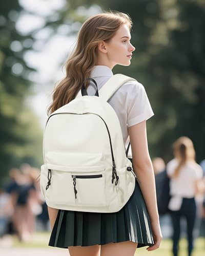 School Backpack for Girls Boys Bookbag Cute Aesthetic College Backpack Women Middle High School Teen Students Book Bag Lightweight Gym Work Laptop Casual Daypack Backpacks Men Beige - color: Beige