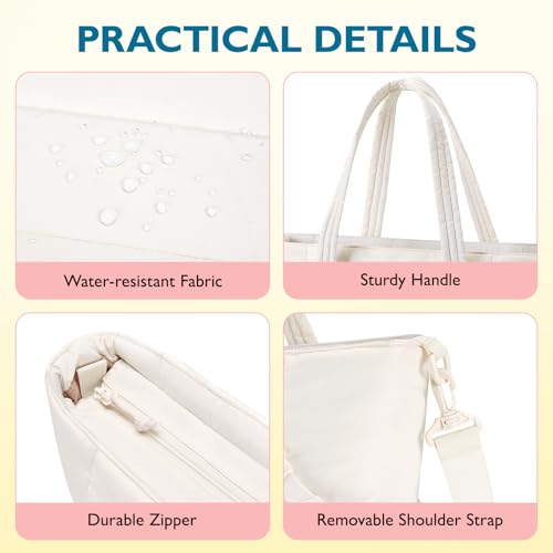 mommore Diaper Bag Tote with Stroller Organizer Puffer Bag Large Capacity Baby Bag with Changing Pad for Travel, Hospital - color: Beige