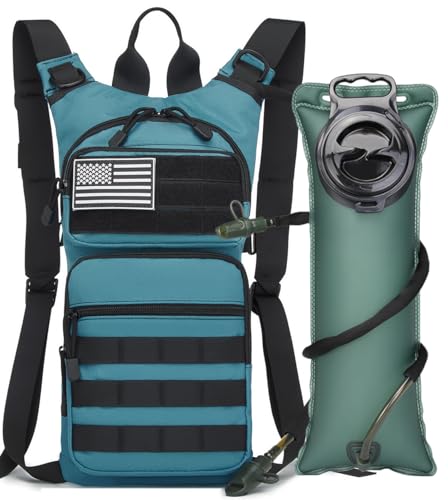 Insulated Water Hydration Pack Bag with 3L TPU Bladder Tactical Molle Hydration Backpack for Hiking Cycling Running - color: Light Blue