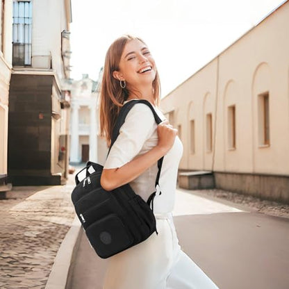 Sisipoet Mini Backpack for Women, 2pcs Small Backpack for Ladies Bookbag Purse for Women with Handy Wallet and Luggage Strap, Black - color: Black