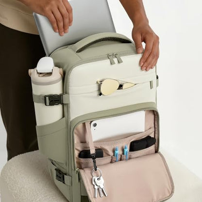 mibasies 30L Travel Backpack for Women & Men: Flight Approved Carry On Backpack, TSA Personal Item Bag with Water Bottle Pocket, Weekender Essentials Backpacks fits 15.6" Laptop - Green White - color: Green White, size: Large
